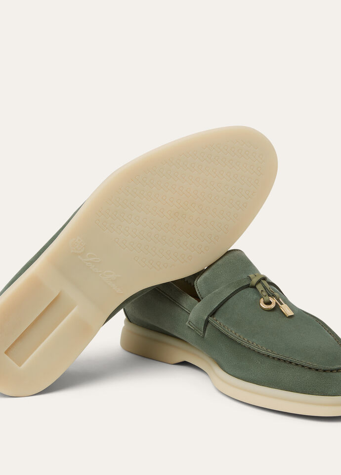 ロロピアーナ　ピンクベージュ スエード モカシン シューズ レディス ホワイトソール | Loro Piana