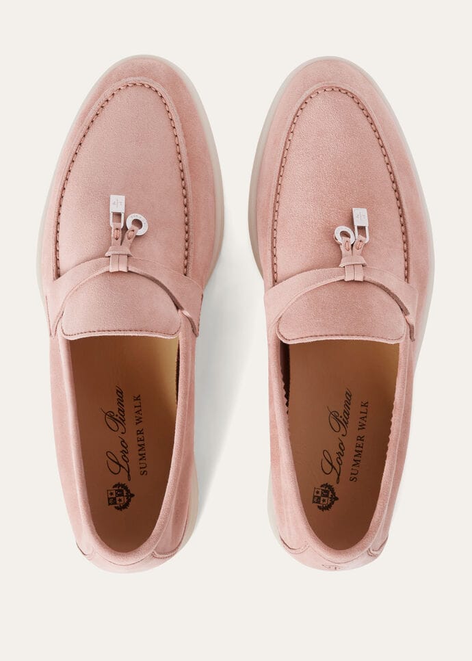 Summer Charms Walk Loafer Suede Aqua Pink | Loro Piana US
