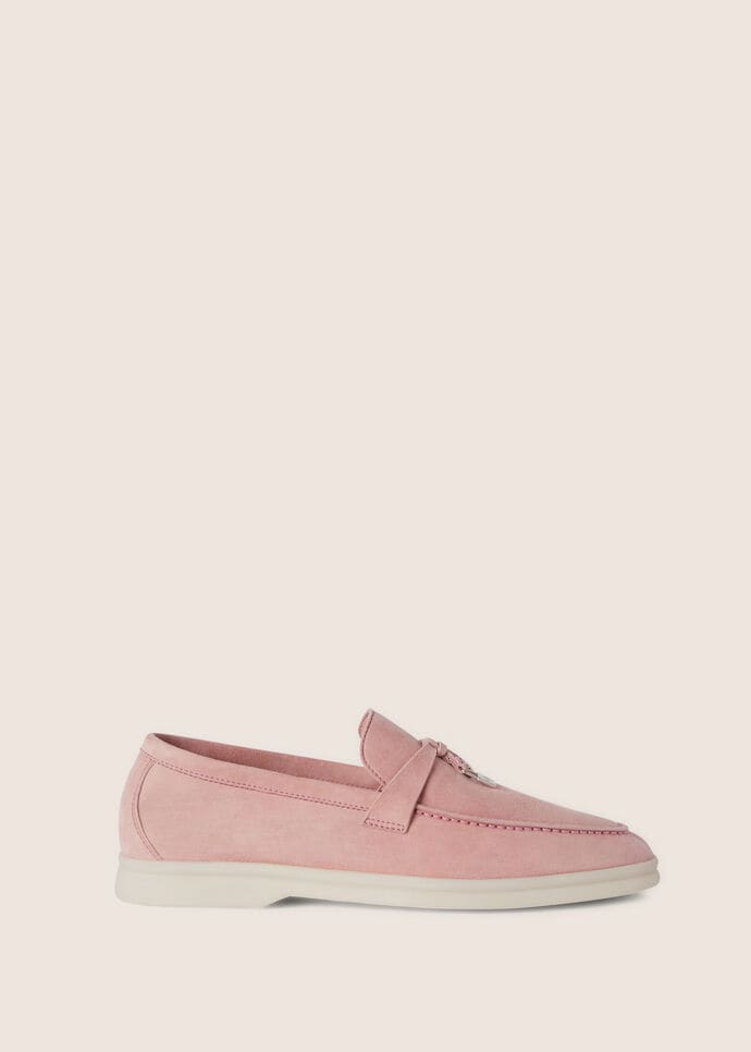 Loro Piana Summer Charms Walk Suede Loafers in Pink