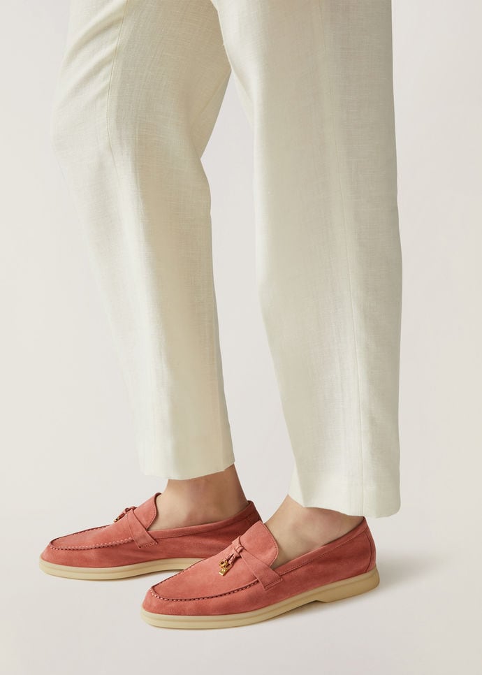 Loro Piana Summer Charms Walk Suede Loafers in Pink