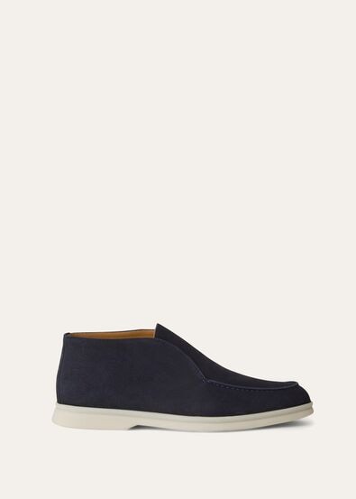 Open Walk Boots in Suede Argo Blue Melange | Loro Piana