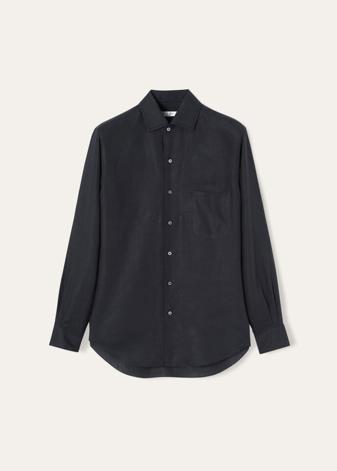 André Shirt Linen Navy Blue | Loro Piana US