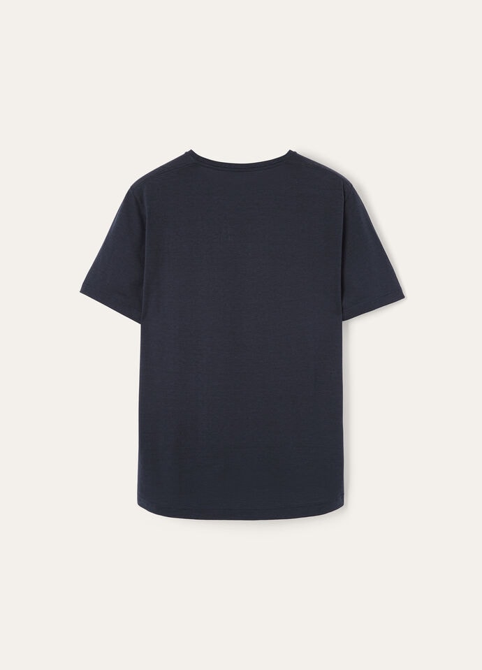 レボ・Tシャツ シルク / コットン ネイビーブルー | ロロ