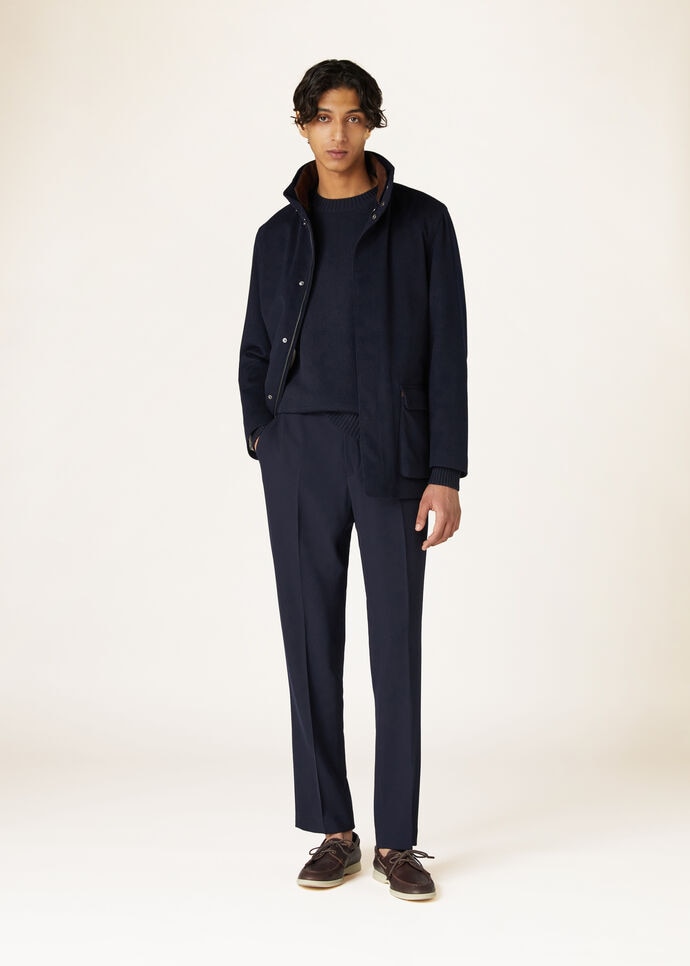 Winter Voyager Over Coat in Baby Cashmere - Storm System® Light Midnight  Blue | Loro Piana