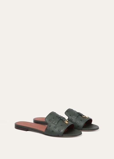 SUMMER CHARMS FLAT MULE OSTRICH