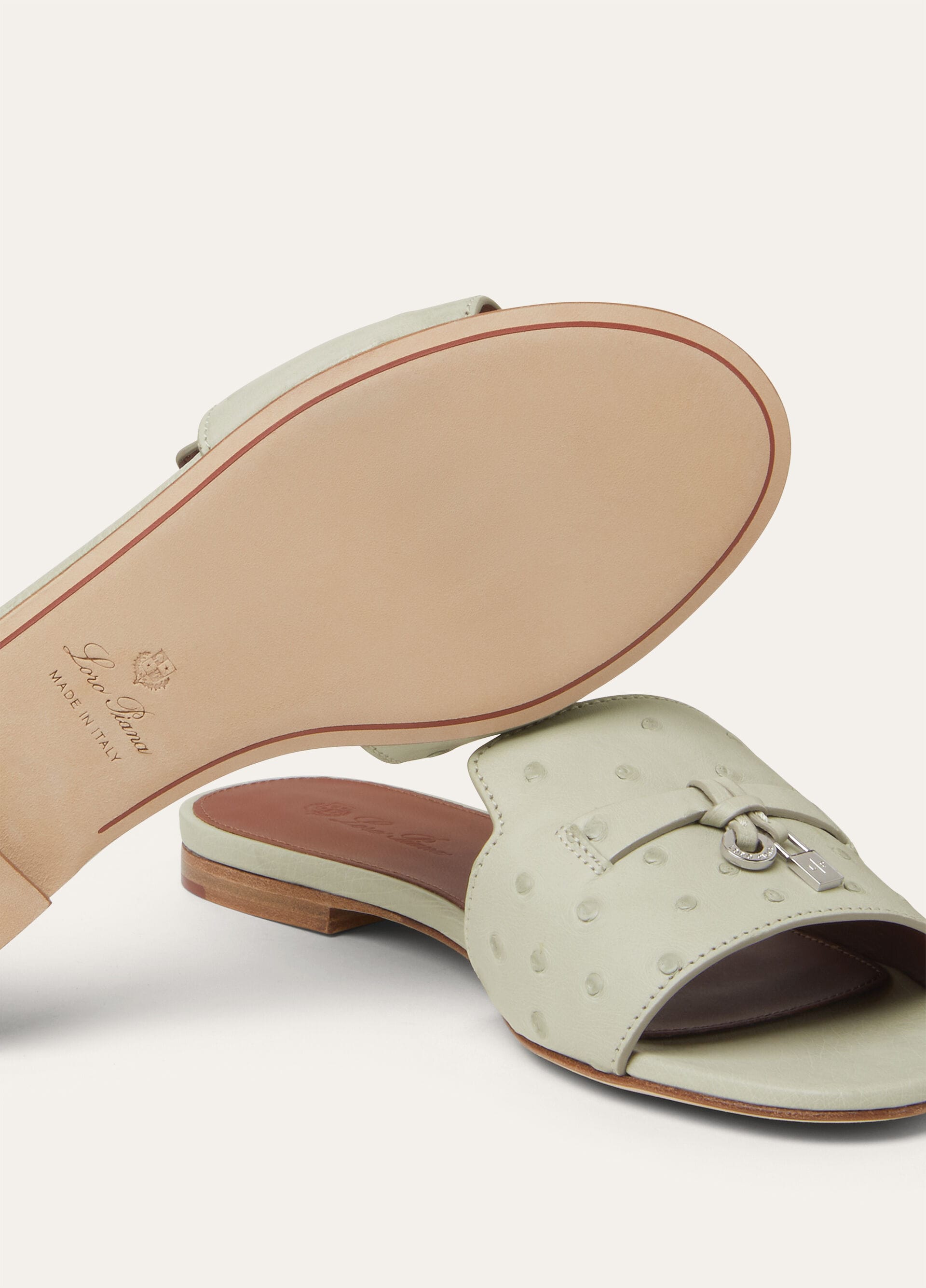 SUMMER CHARMS FLAT MULE OSTRICH