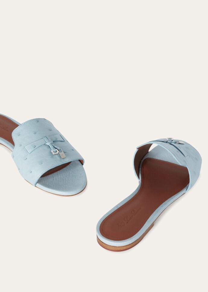 Summer Charms Sandal Ostrich Leather Blue Celadon | Loro Piana