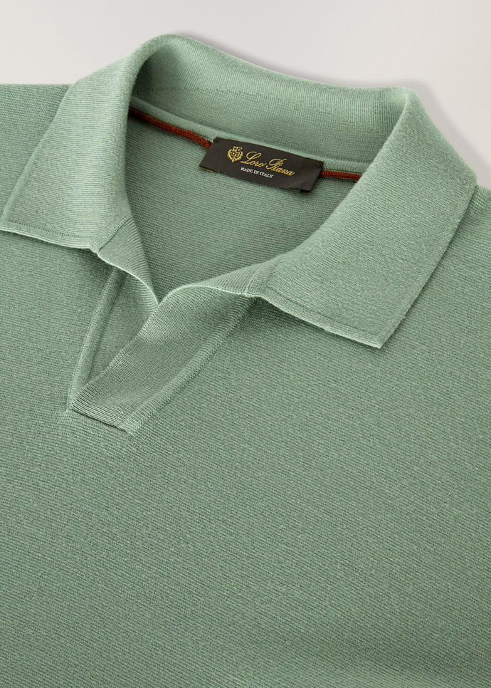 Buttonless Poloshirt in Virgin Wool Spring Fields Green Loro Piana