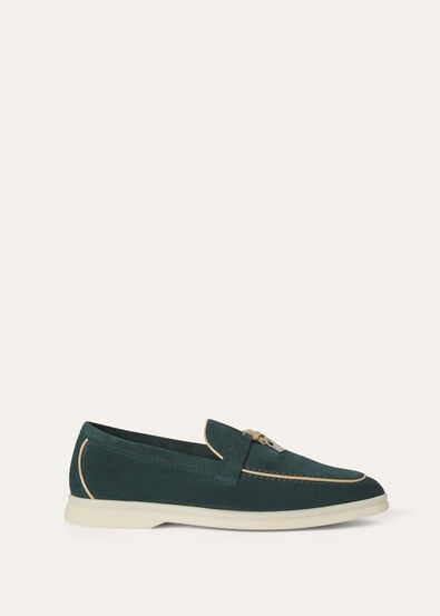 Mocassino Summer Charms Walk Suede Emerald Noire Loro Piana IT