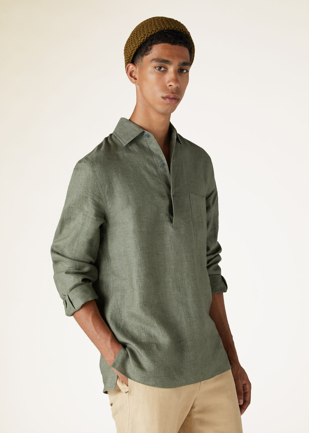 Andre Polo Shirt Linen Green Landscape Loro Piana CC