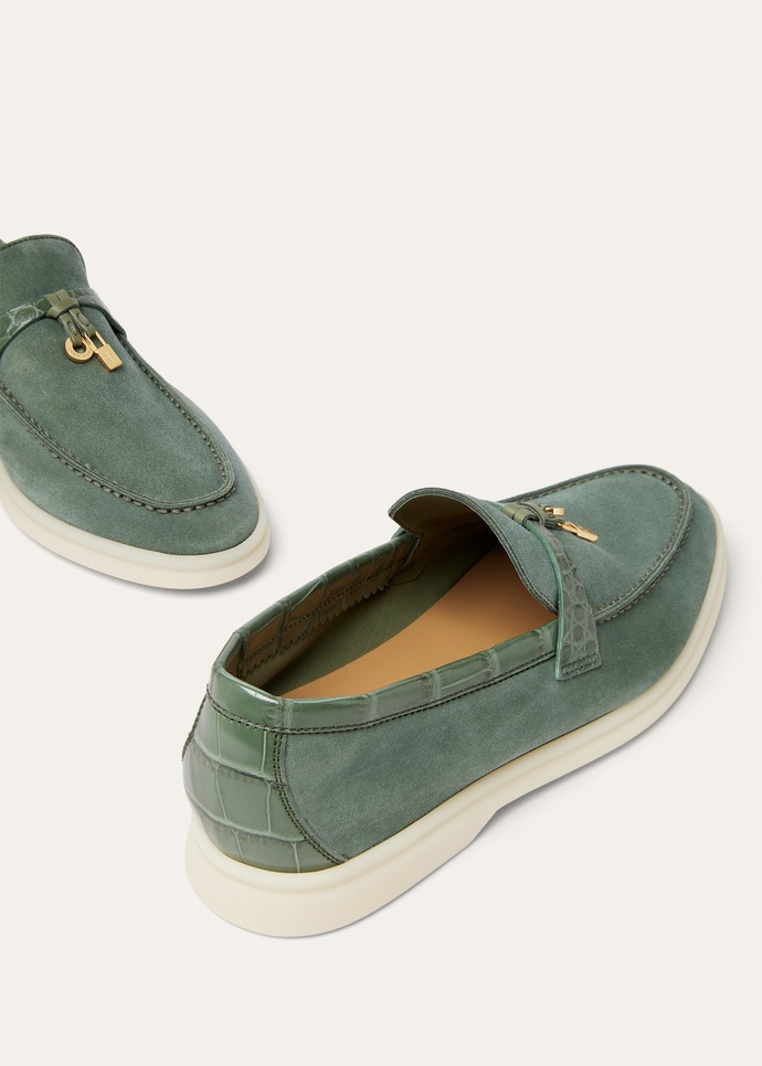Summer Charms Walk Loafer Suede Green Lagoon | Loro Piana US