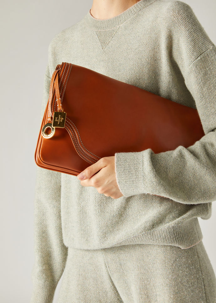 Onde Large Clutch in Calfskin Warm Tan