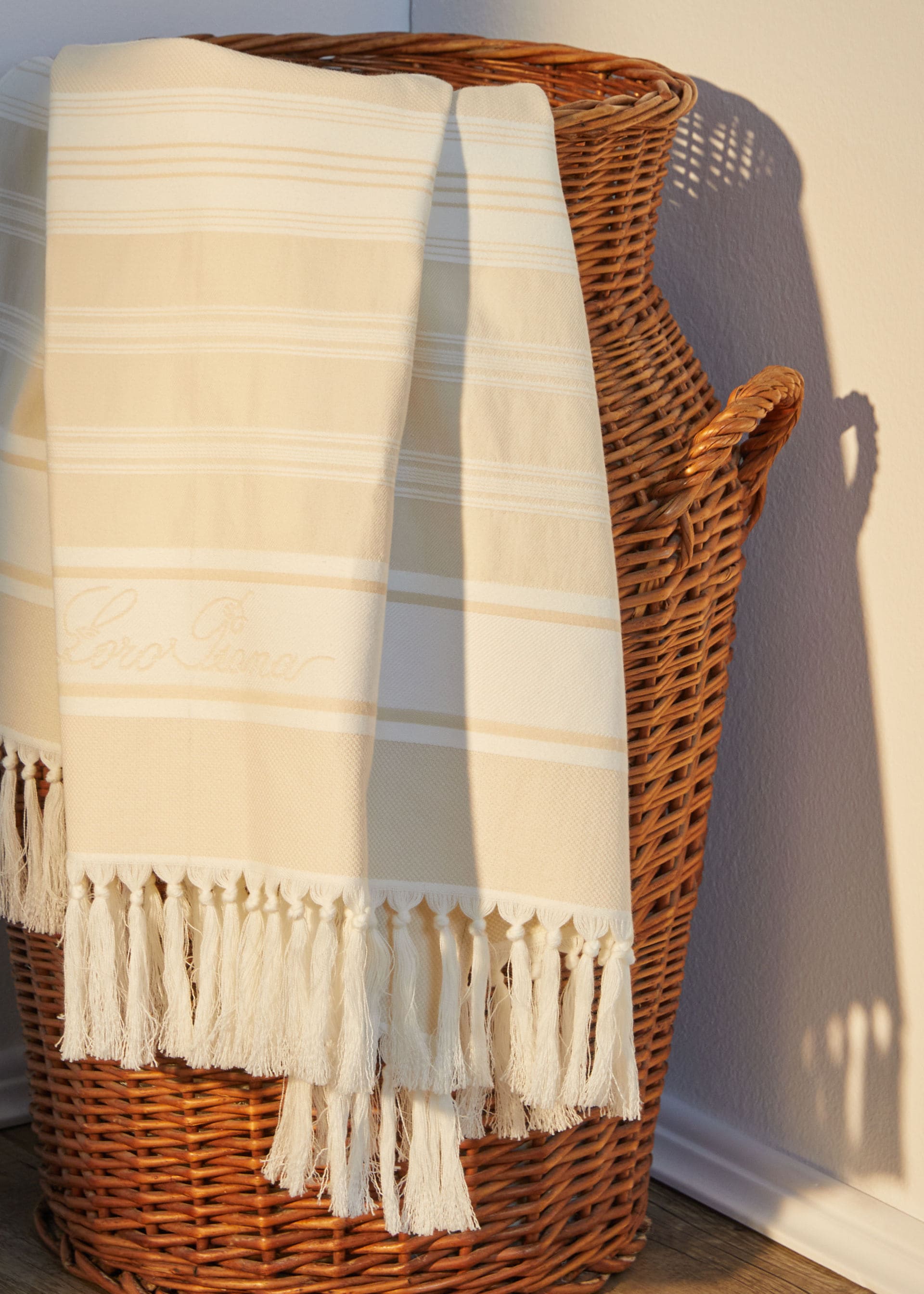 Portofino Beach Towel Cotton WHITE/ ALMOND MARINA STRIPE Loro Piana CA