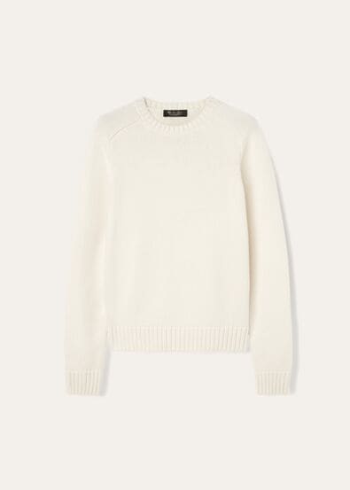 Parksville Crew Neck in Baby Cashmere White Titanium | Loro Piana