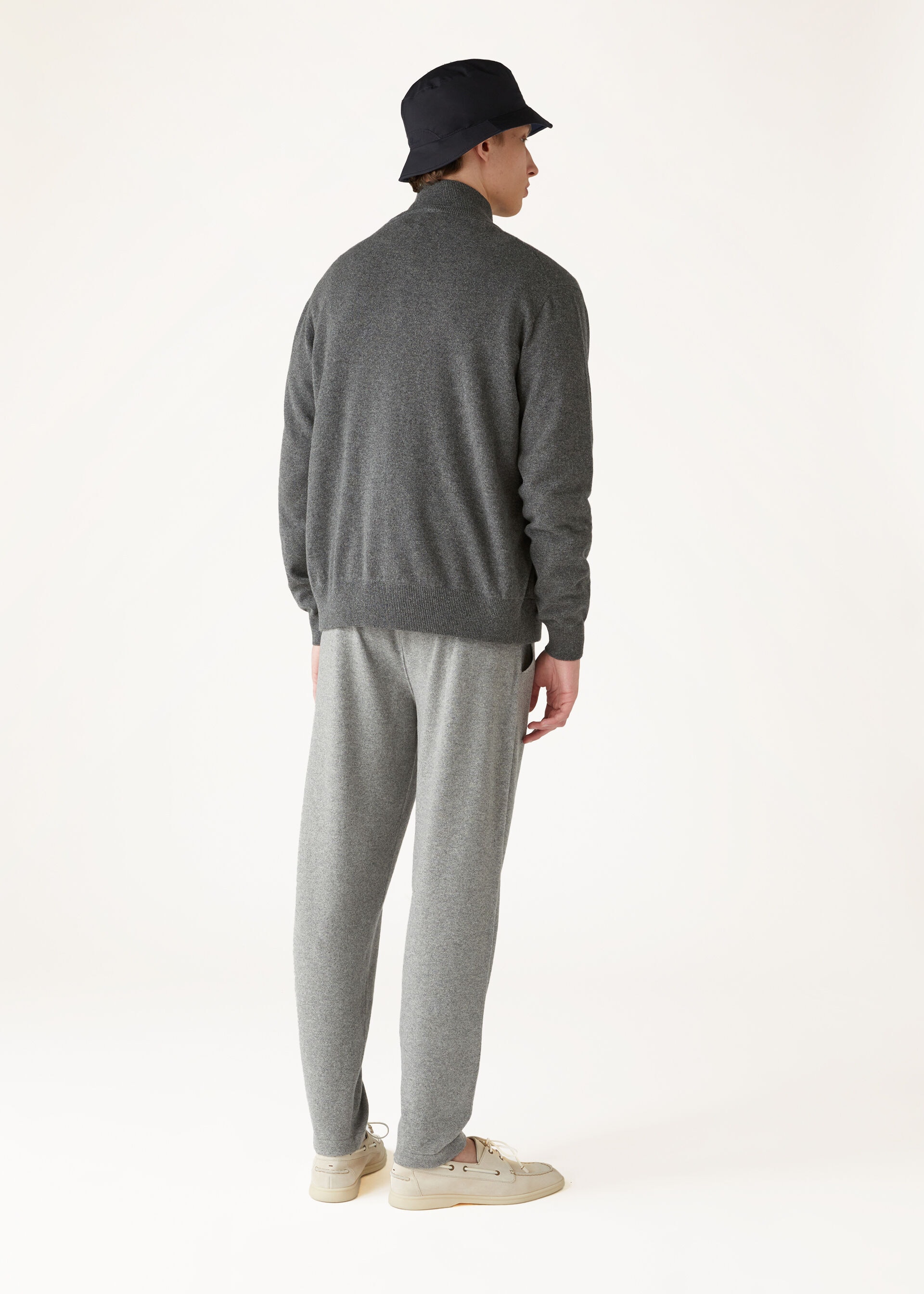 Classic ZipUp Bomber Jacket Baby Cashmere Gray Melange Loro Piana US