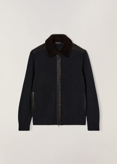 BOMBER ZIP ALBURY CASHMERE/MONTONE/LEATHER