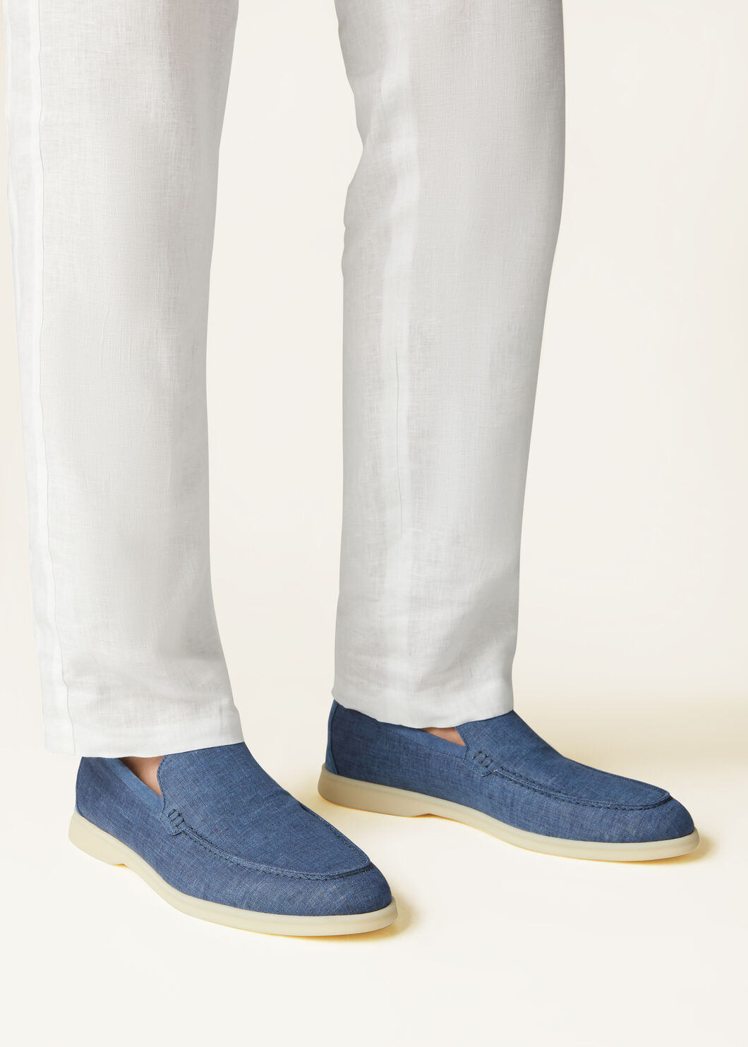 Summer Walk Loafers Linen Stillwater Blue Loro Piana AE