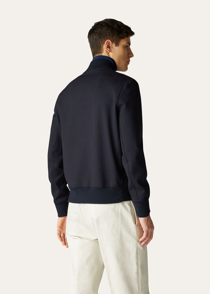 Ivy Bomber Jacket in Virgin Wool Navy Blue | Loro Piana