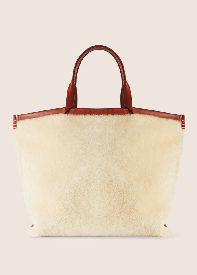 LORO PIANA Shearling-trimmed leather shoulder bag