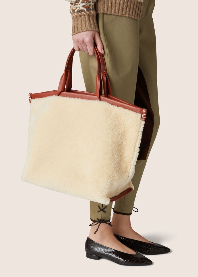 LORO PIANA Shearling-trimmed leather shoulder bag