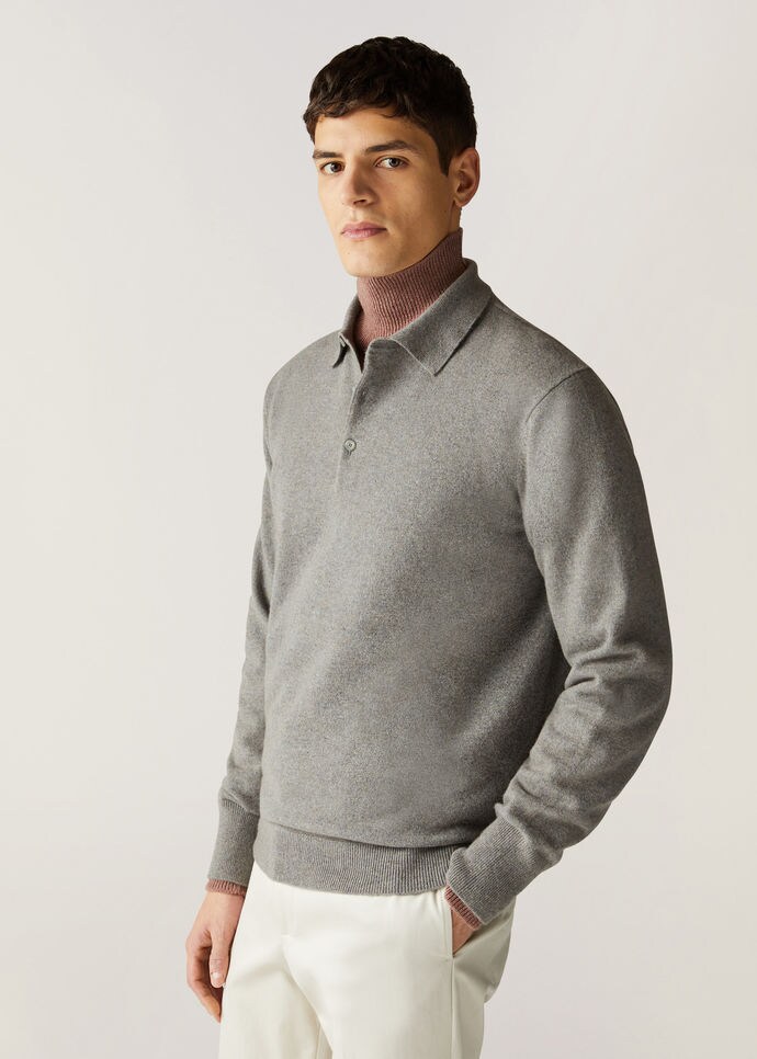 Loro Polo Shirt in Cashmere Rain Clouds Mel | Loro Piana