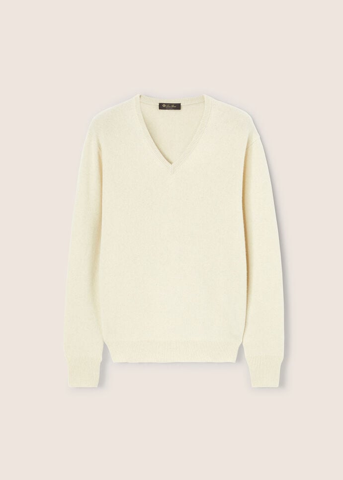 Loro V-Neck Sweater in Cashmere Pure Dunes Mel | Loro Piana