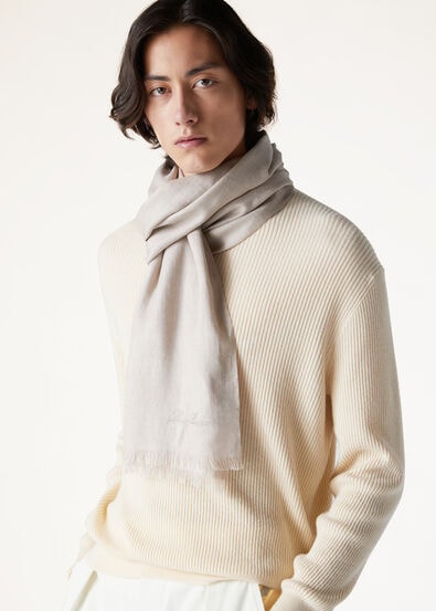 Pure cashmere knit scarf in Beige: Luxury Italian Accessories for Men