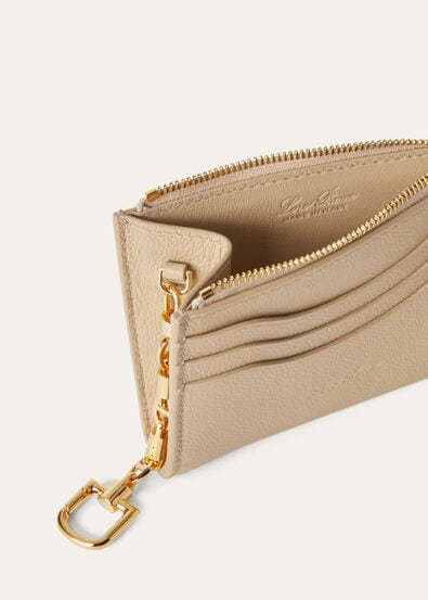 EXTRA ZIP CARDHOLDER WITH KEYCHAIN LINEN CALF