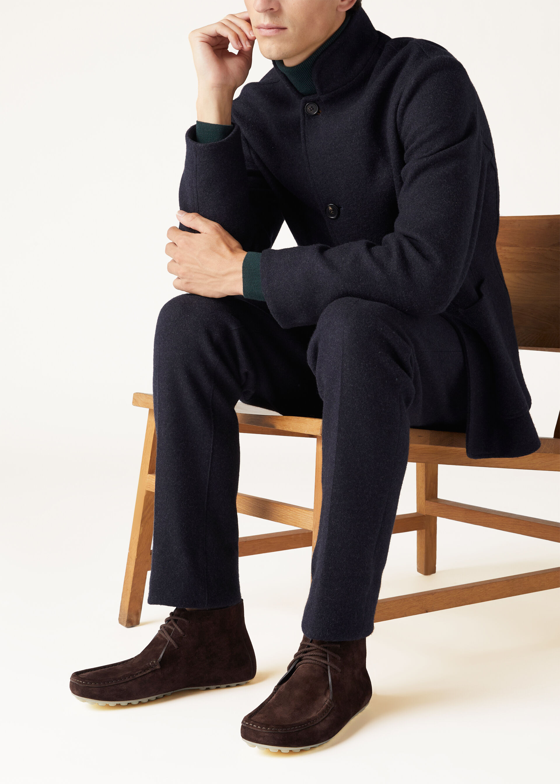 Dot Sole Lace Up Walk Boots Suede Calf Split Chocolate Loro Piana