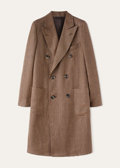 Herwin Coat in Linen Melonpan+mizzle Green | Loro Piana