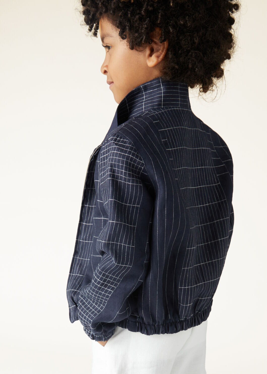 Kid's Bomber Jacket Linen Fantasy Blue/White/Blue Linen Kid's Bomber Jacket Linen Fantasy Blue/White/Blue Linen