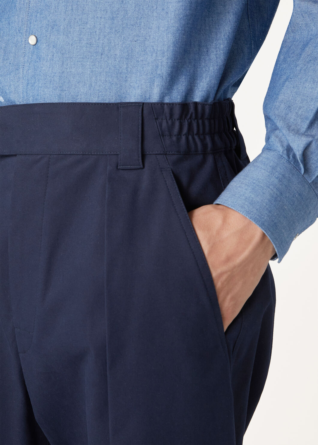 Reinga Pants Cotton Navy Blue Ocean Waves | Loro Piana US