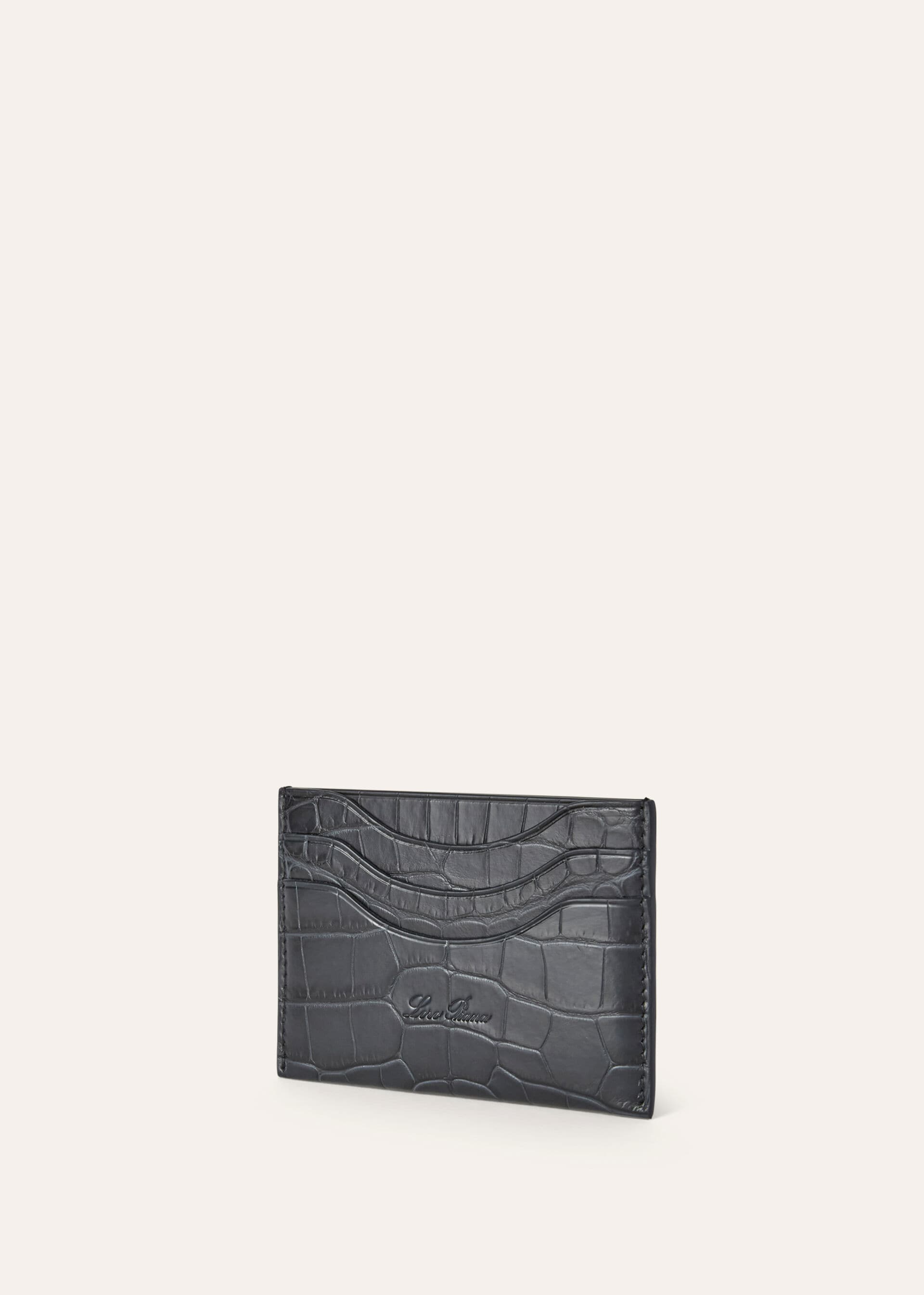 Extra Card Holder Alligator Leather Navy Blue Loro Piana