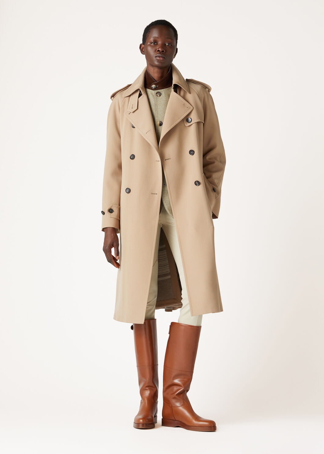 Clive Trench Coat Virgin Wool Brown Sugar Sand Loro Piana AE