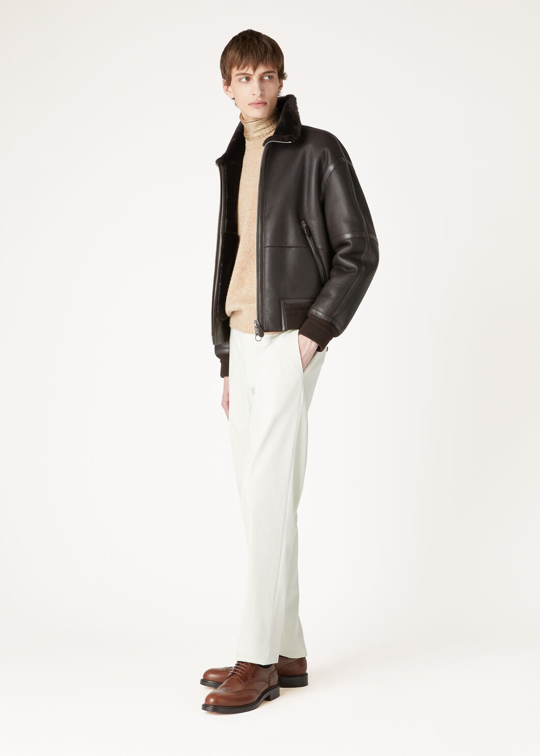 Peter Bomber Jacket Shearling Coffee Loro Piana AE