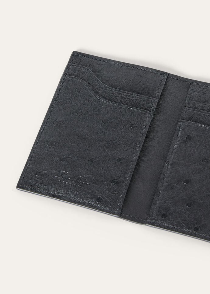 Extra Bifold Card Holder Ostrich Leather Black | Loro Piana US