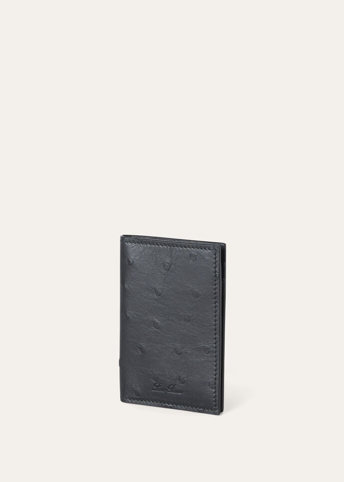Extra Bifold Card Holder Ostrich Leather Black | Loro Piana US