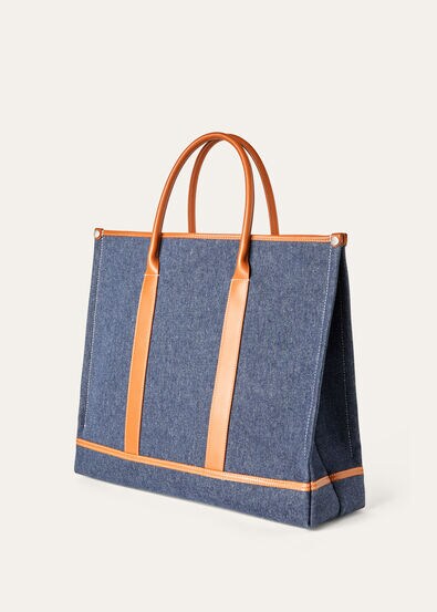 BEAM TOTE SMALL DENIM FLOWER ROUNDED CALF