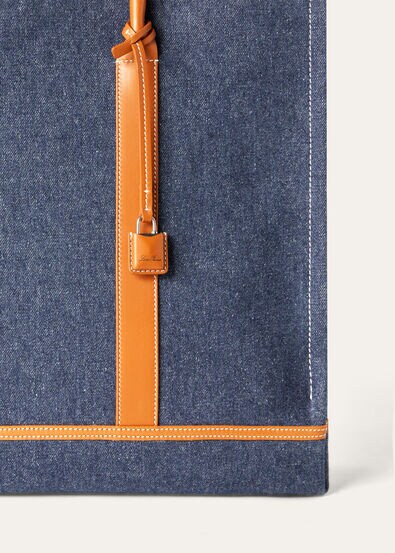 BEAM TOTE SMALL DENIM FLOWER ROUNDED CALF