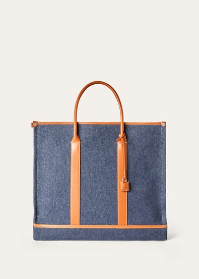 BEAM TOTE SMALL DENIM FLOWER ROUNDED CALF