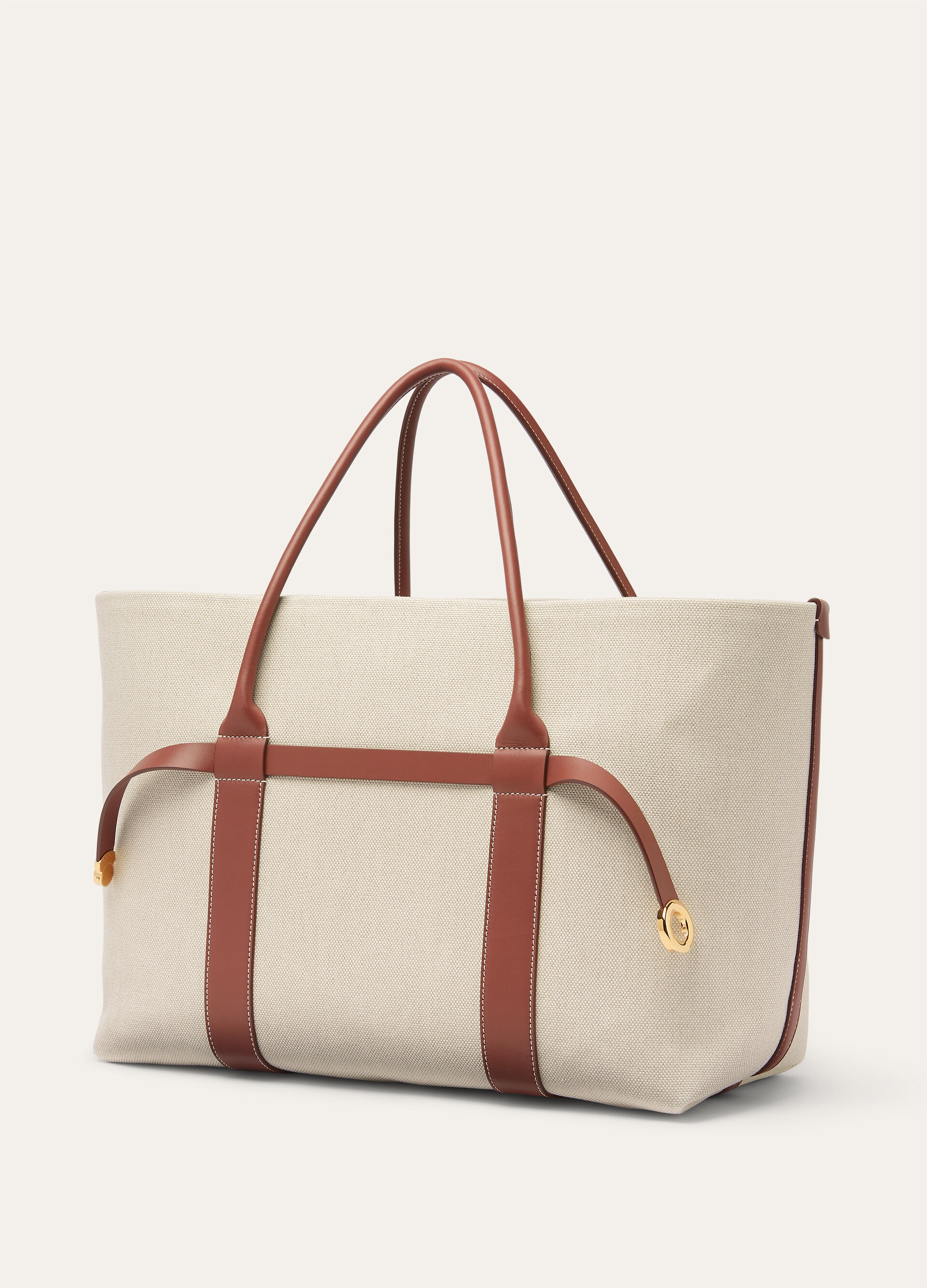 GHIERA SHOPPER LARGE NATURAL CANVAS ROUNDED CALF