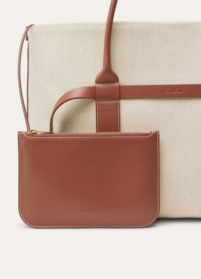 GHIERA SHOPPER LARGE NATURAL CANVAS ROUNDED CALF