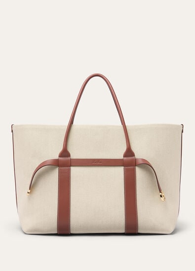 GHIERA SHOPPER LARGE NATURAL CANVAS ROUNDED CALF