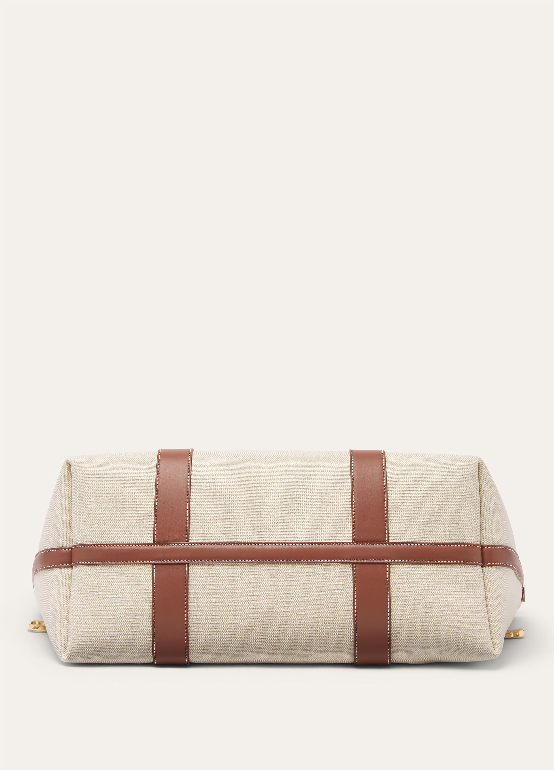 GHIERA SHOPPER LARGE NATURAL CANVAS ROUNDED CALF