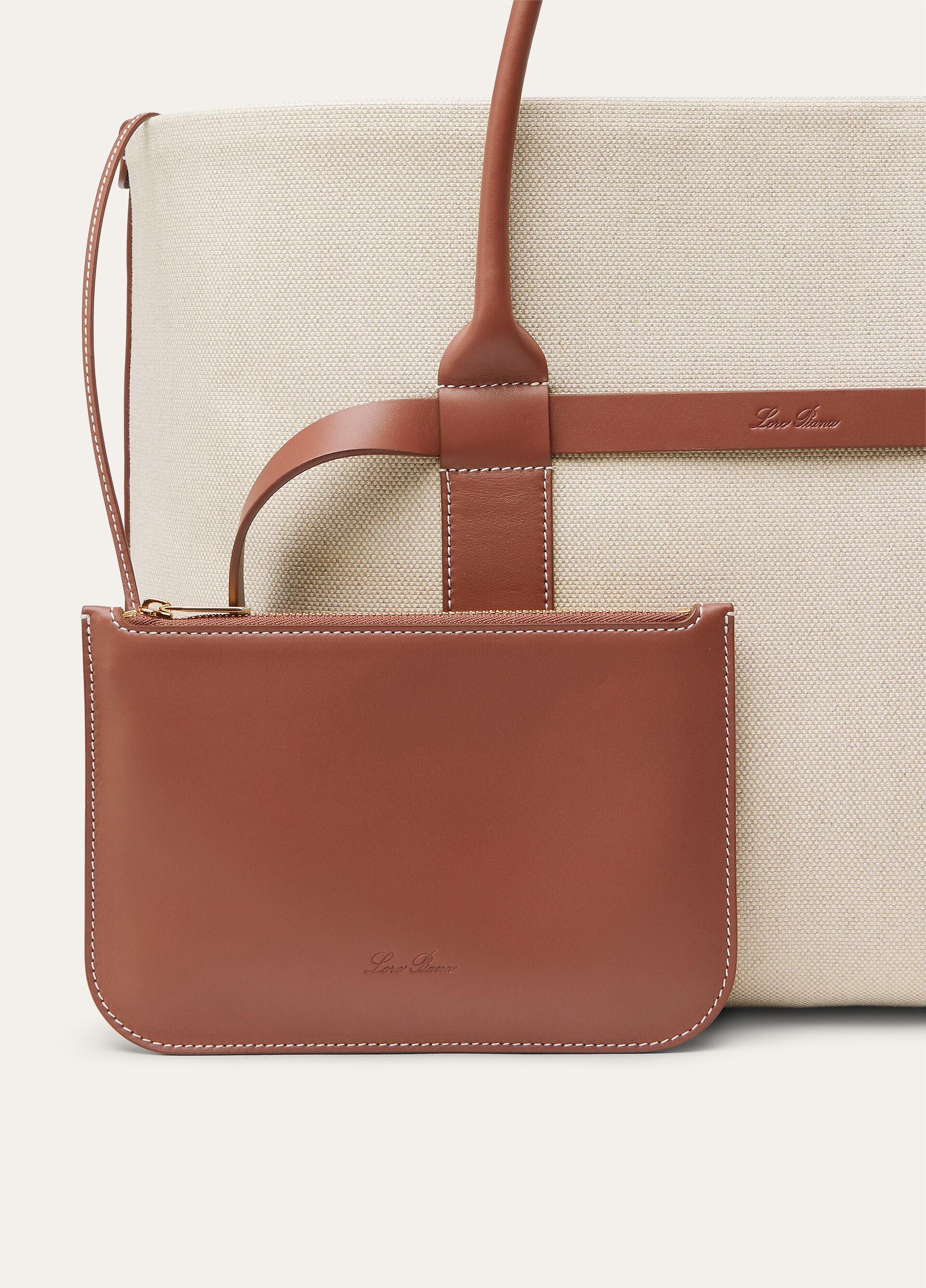GHIERA SHOPPER LARGE NATURAL CANVAS ROUNDED CALF