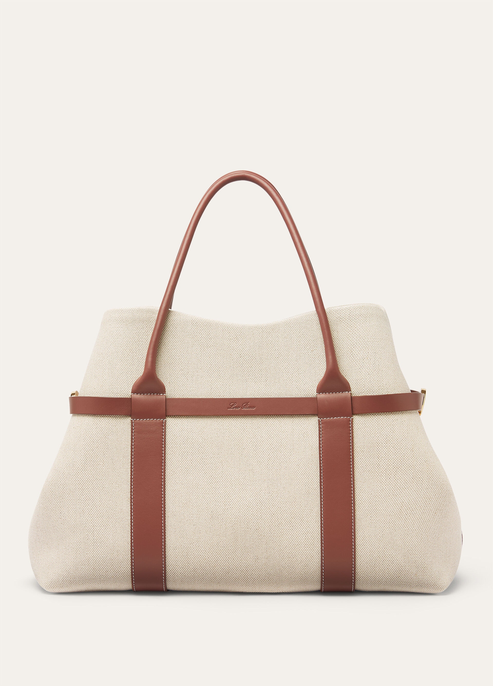 GHIERA SHOPPER LARGE NATURAL CANVAS ROUNDED CALF