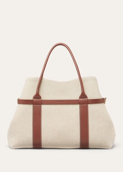 GHIERA SHOPPER LARGE NATURAL CANVAS ROUNDED CALF