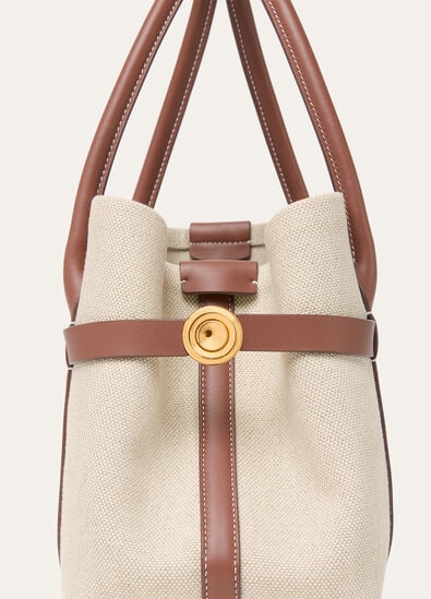 GHIERA SHOPPER SMALL NATURAL CANVAS ROUNDED CALF