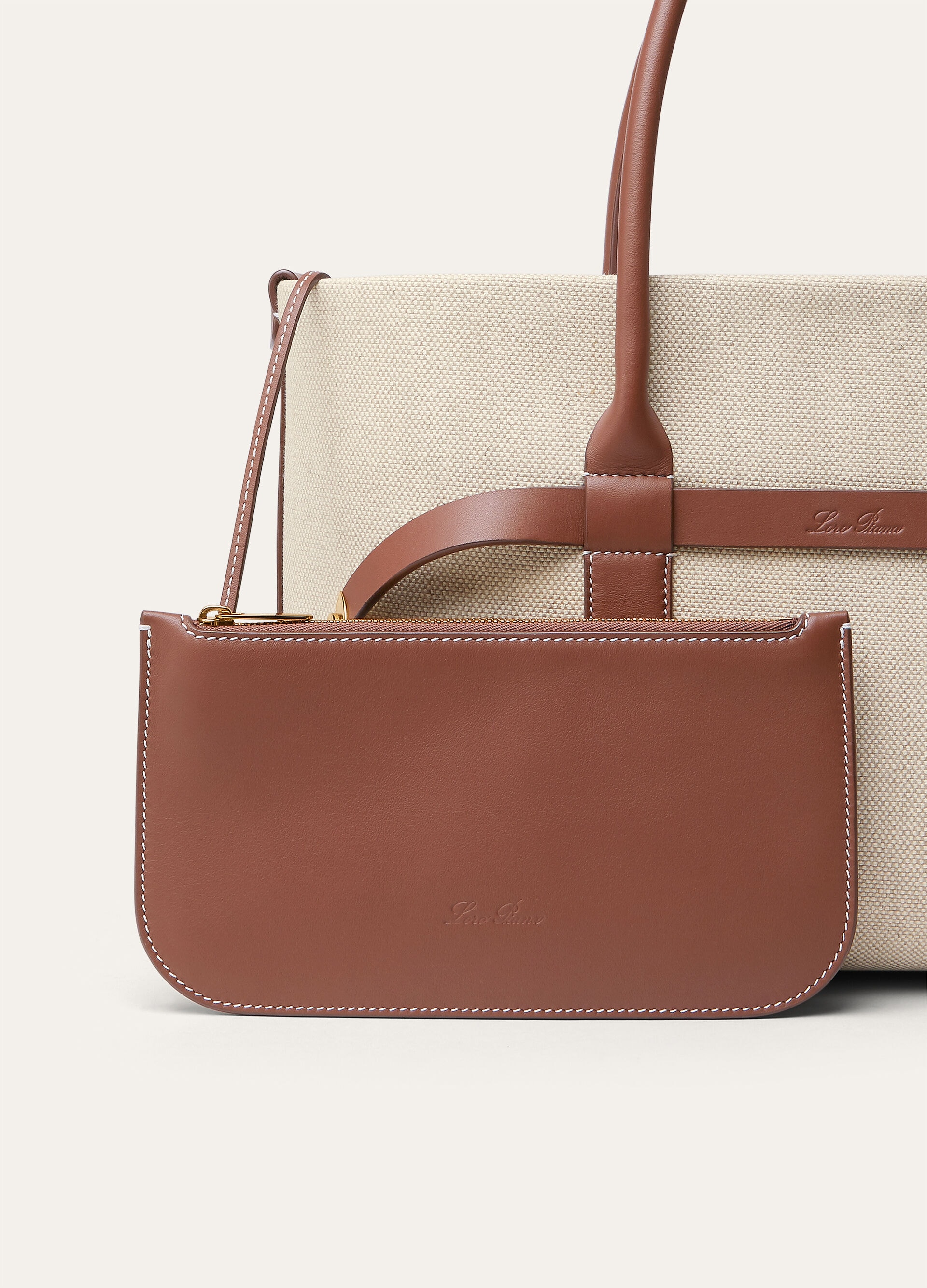 GHIERA SHOPPER SMALL NATURAL CANVAS ROUNDED CALF