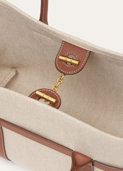 GHIERA SHOPPER SMALL NATURAL CANVAS ROUNDED CALF